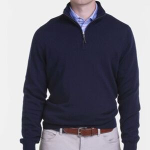 Fairway & Greene Men's Merino Wool Navy Quarter-Zip Sweater Size Medium